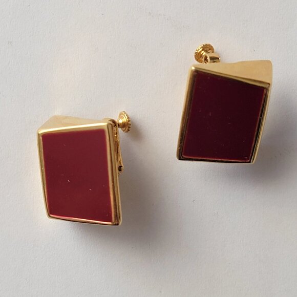 Unique Napier Geometric Gold and Mauve Tone Clip-on Earrings - Picture 6 of 10